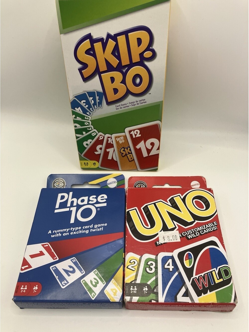 Lot Of 3 Card Games Uno, Phase 10 & Skipbo